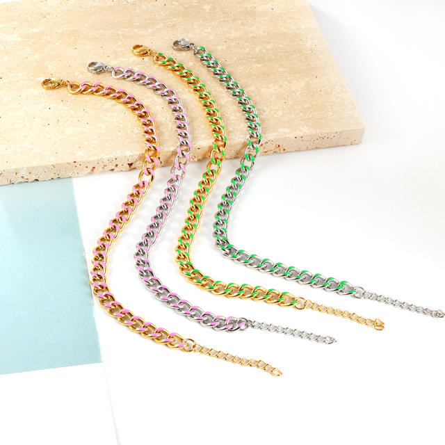 6mm colorful stainless steel bracelet cuban chain bracelet