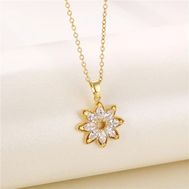 Creative diamond sunflower pendant stainless steel necklace(copper pendant)