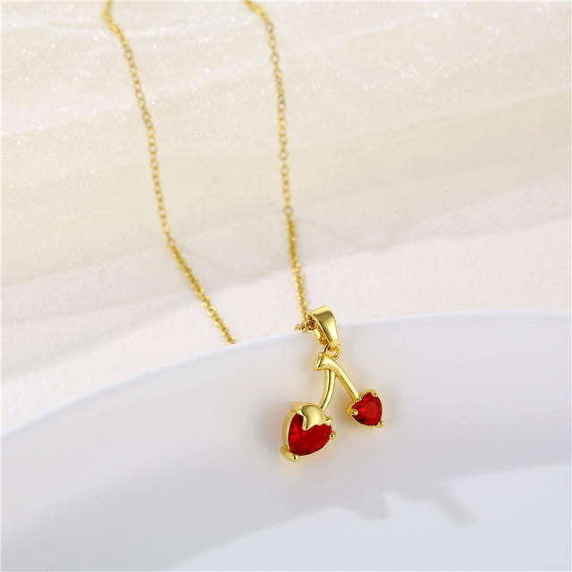 INS sweet cherry pendant stainless steel necklace(copper pendant)
