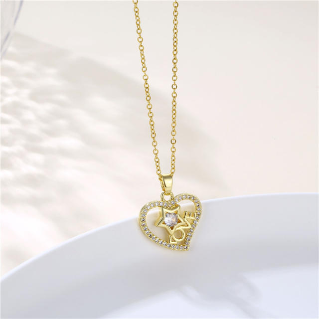 Love letter heart pendant stainless steel necklace(copper pendant)