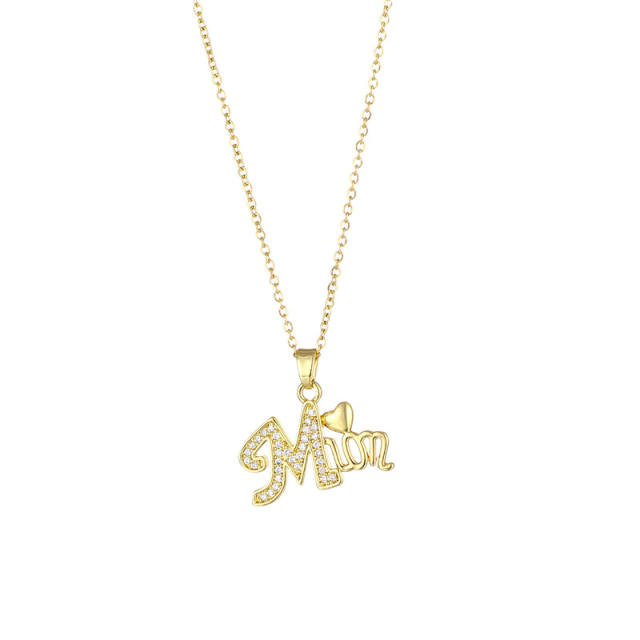 Diamond mom letter pendant stainless steel necklace(copper pendant)