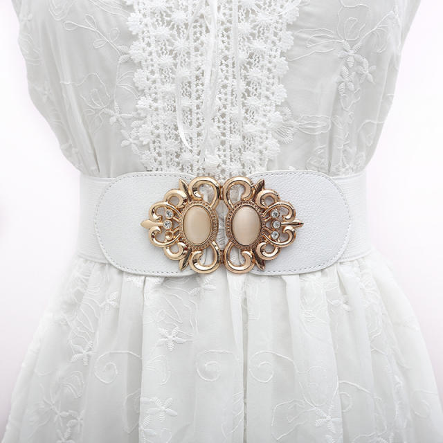 Korean fashion faux opal stone setting elastic corset belt for women
