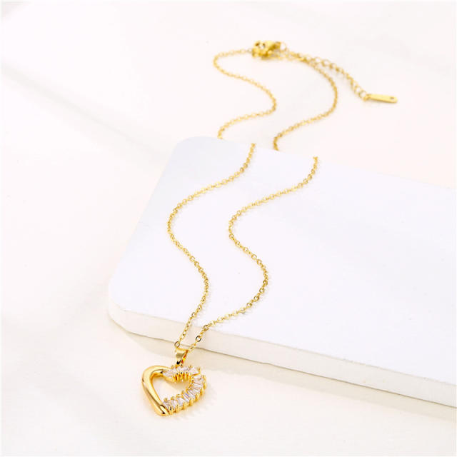 Korean fashion hollow heart diamond pendant stainless steel necklace(copper pendant)
