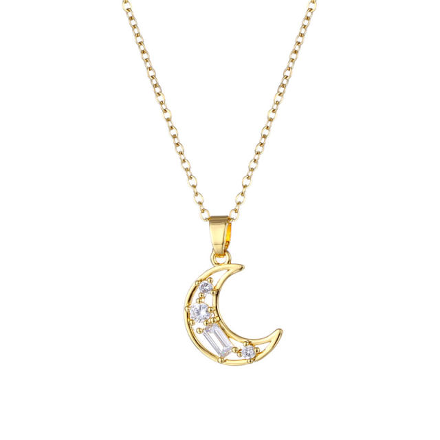 Hollow moon pendant stainless steel necklace(copper pendant)
