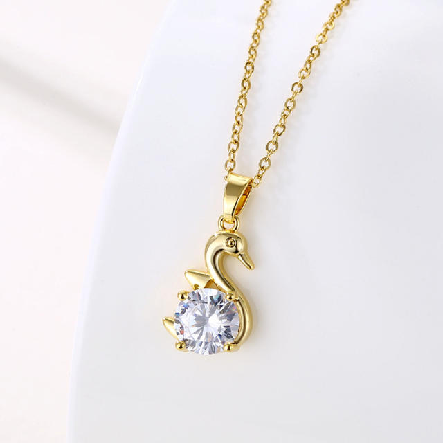 Real gold plated diamond swan pendant stainless steel necklace(copper pendant)