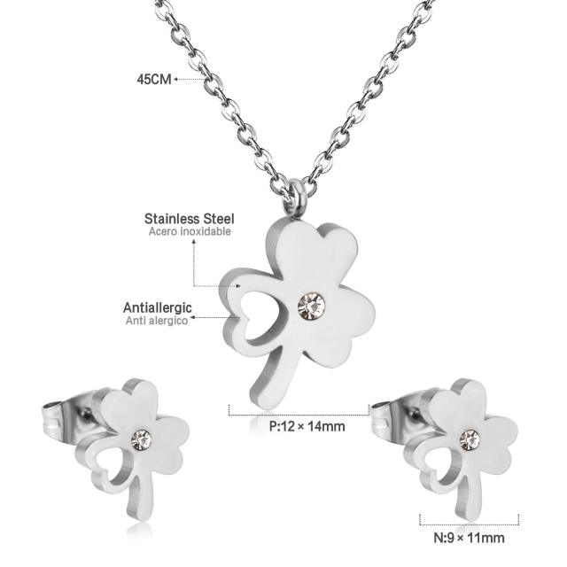 Korean fashion clover pendant stainless steel necklace set