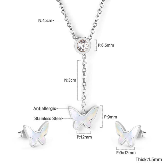 Korean fashion butterfly stainless steel necklace set