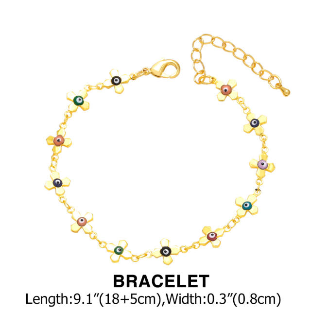 Personality colorful evil eye real gold plated necklace bracelet