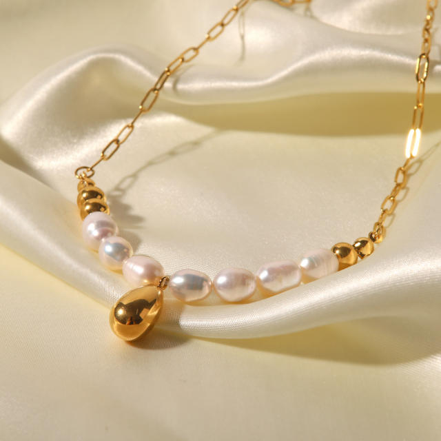 18K water pearl stainless steel necklace