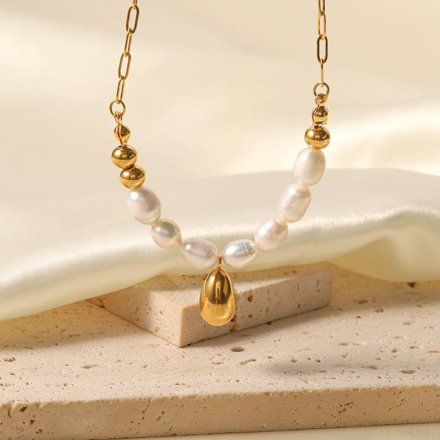 18K water pearl stainless steel necklace