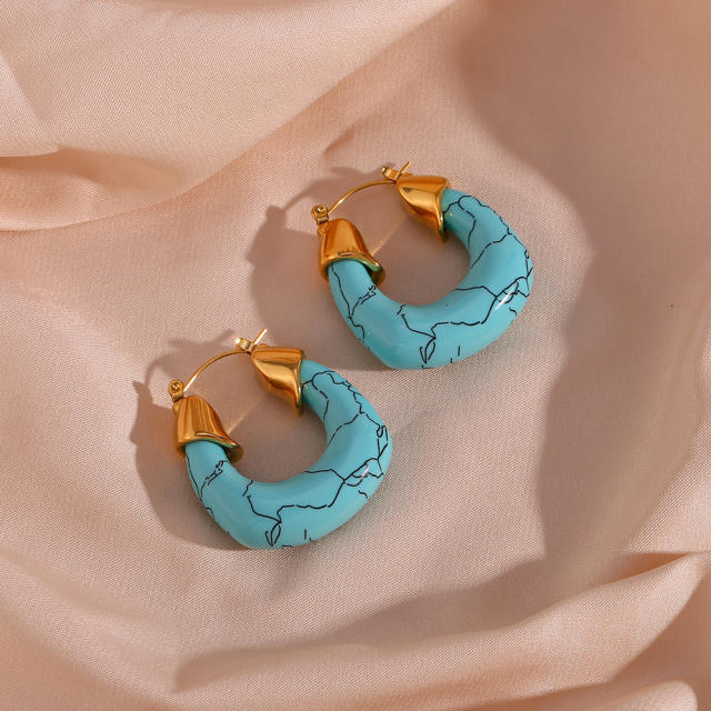 Boho turquoise U shape stainless steel earrings