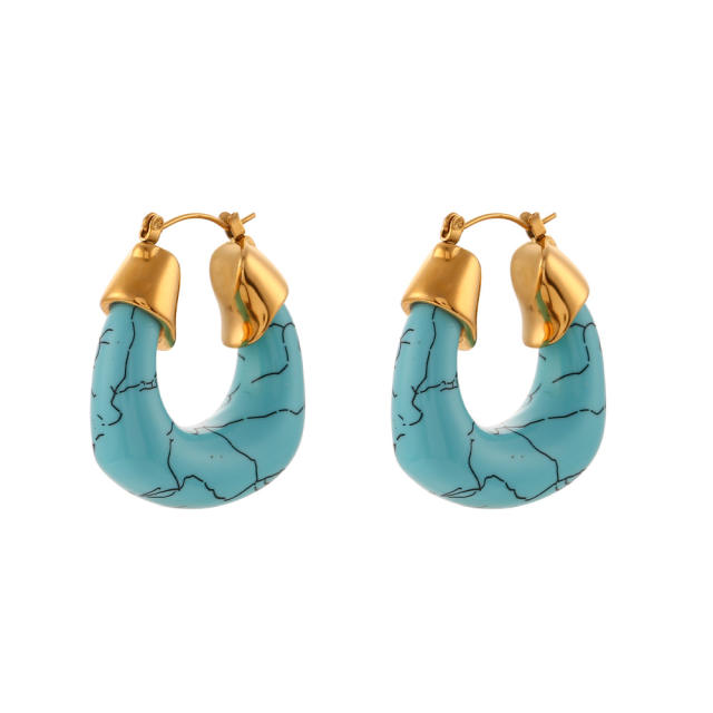 Boho turquoise U shape stainless steel earrings