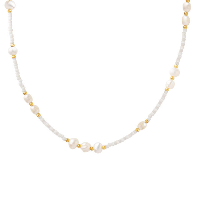 Delicate pearl bead choker necklace