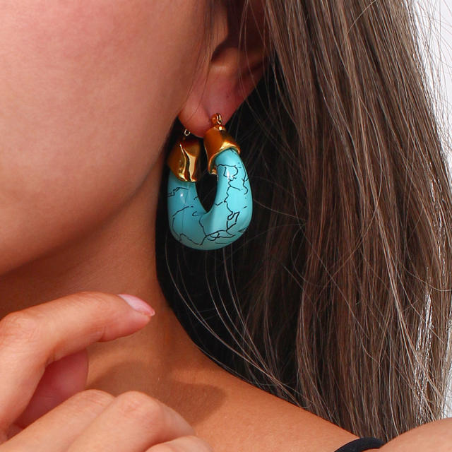 Boho turquoise U shape stainless steel earrings