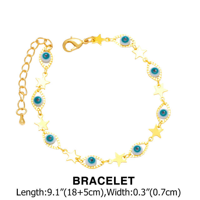 Personality evil eye bead real gold plated necklace bracelet
