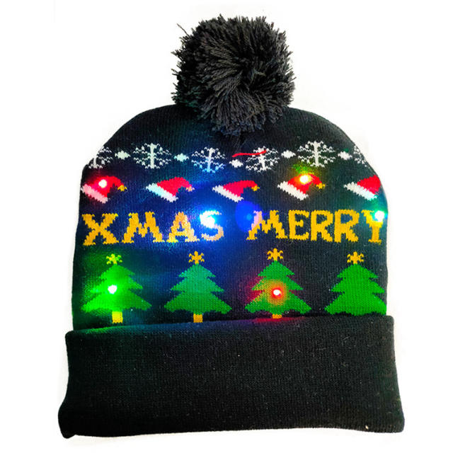 LED light colorful knitted christmas hat