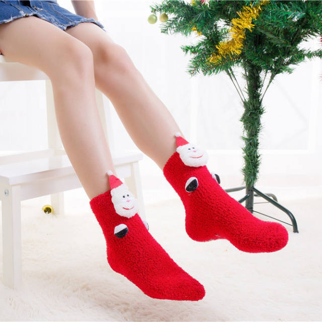 Korean fashion cute coral fleece christmas socks