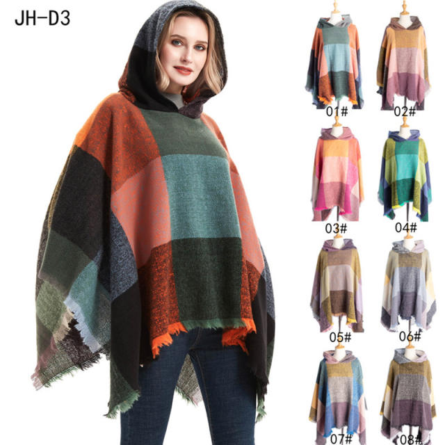 Classic winter design plaid pattern warm shawl for women