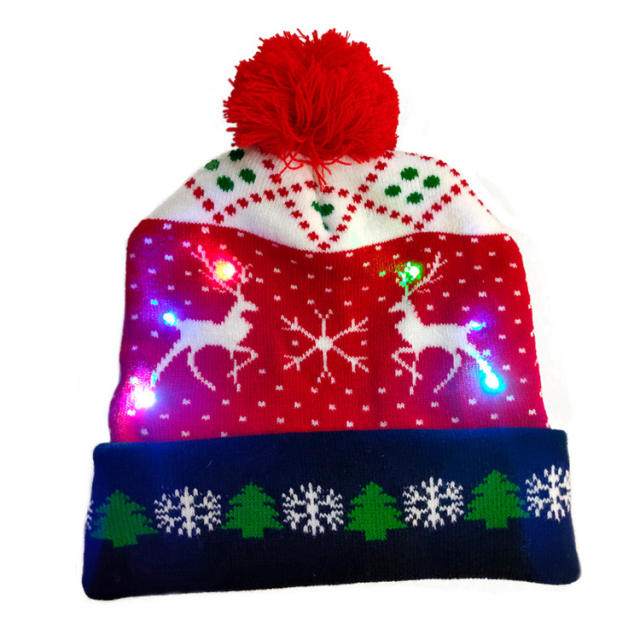LED light colorful knitted christmas hat