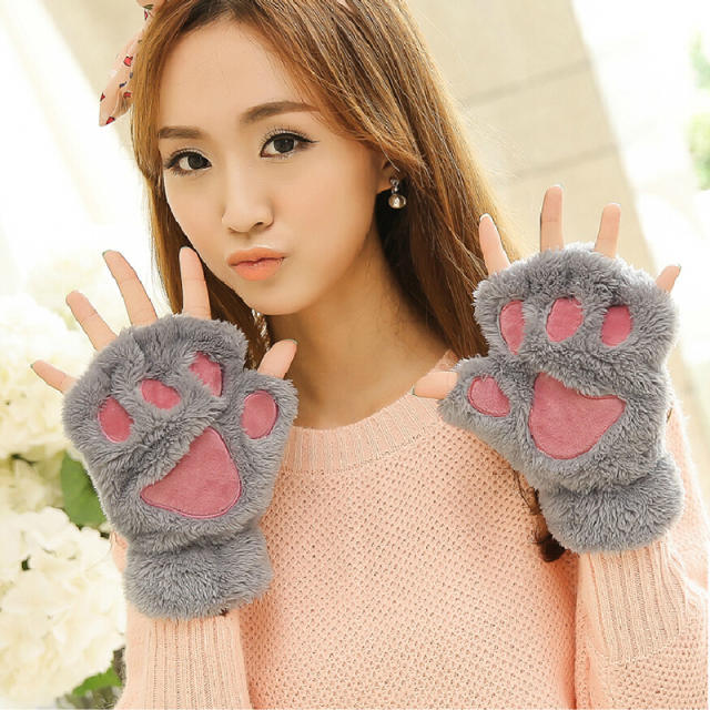 Korean fashion cute cat paw fluffy mittens