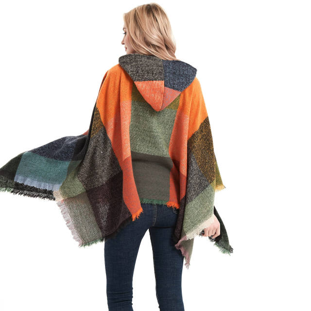 Classic winter design plaid pattern warm shawl for women