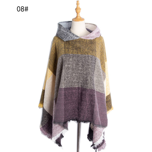 Classic winter design plaid pattern warm shawl for women