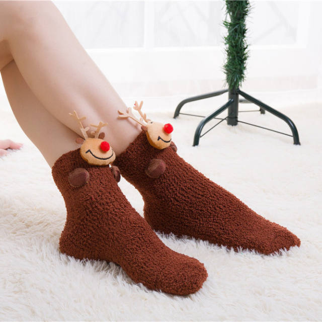 Korean fashion cute coral fleece christmas socks