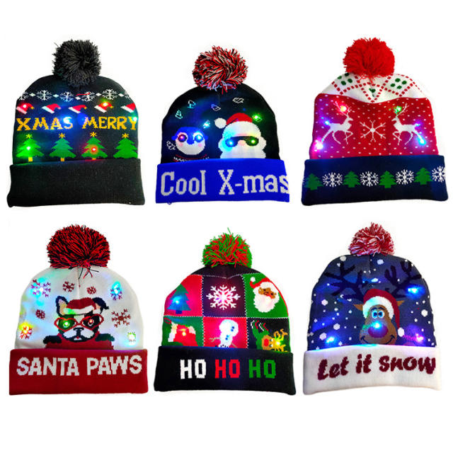 LED light colorful knitted christmas hat