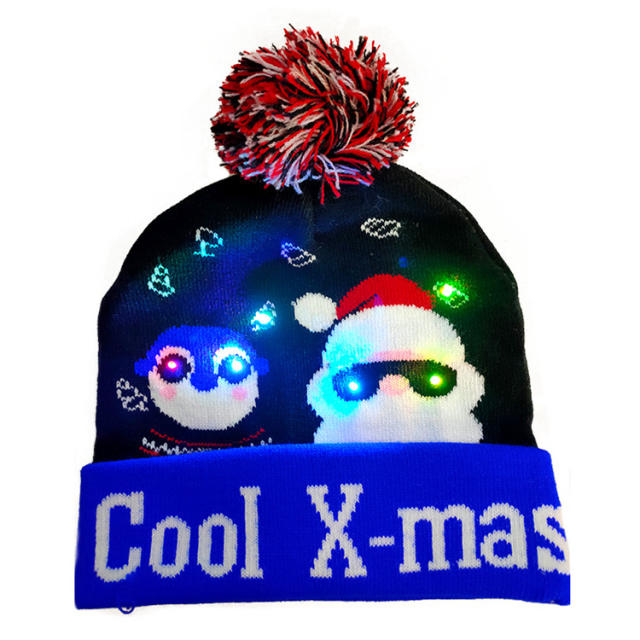 LED light colorful knitted christmas hat