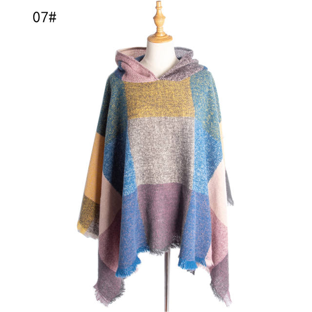 Classic winter design plaid pattern warm shawl for women