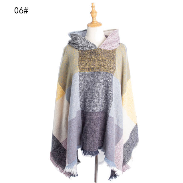 Classic winter design plaid pattern warm shawl for women