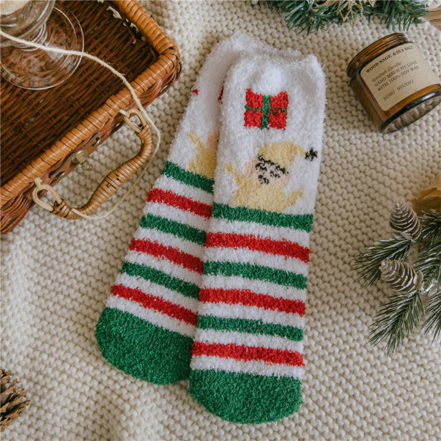 Christmas coral fleece socks