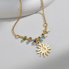 Occident fashion sun pendant natural beads stainless steel necklace