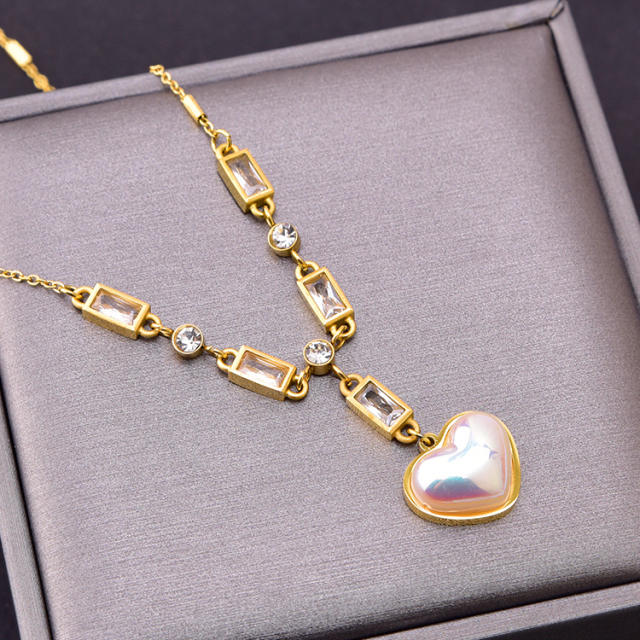 Korean fashion pearl heart stainless steel necklace