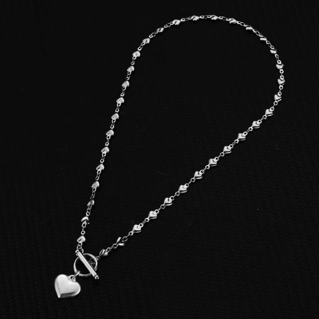 Korean fashion heart charm toggle stainless steel necklace