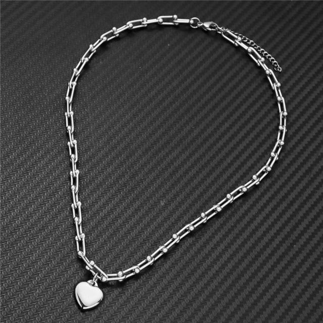 Occident fashion heart charm stainless steel necklace set