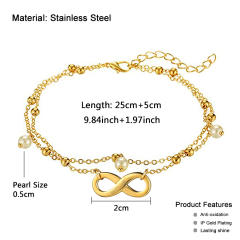 Occident fashion infinity two layer stainless steel anklet