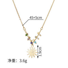 Occident fashion sun pendant natural beads stainless steel necklace