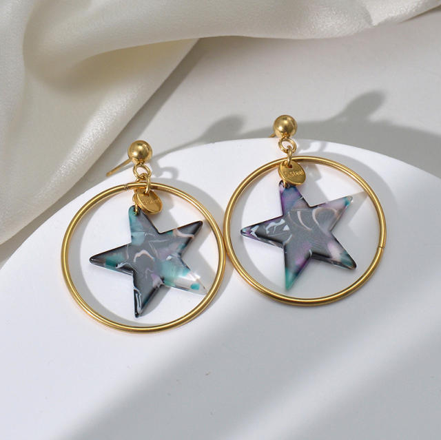 INS geometric round star stainless steel earrings