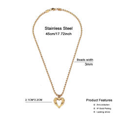 Occident fashion bead chain heart pendant stainless steel necklace