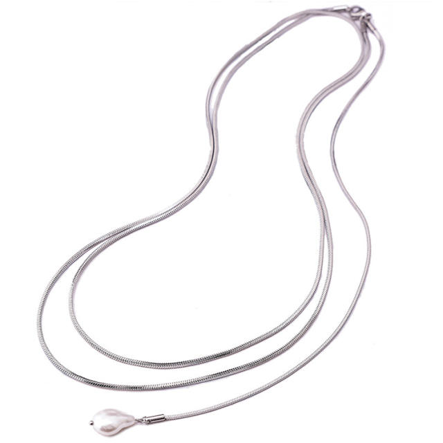 Concise silver color snake chain stainless steel necklace