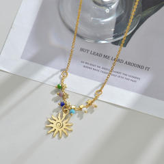 Occident fashion sun pendant natural beads stainless steel necklace
