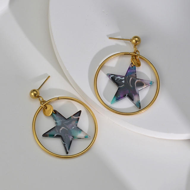 INS geometric round star stainless steel earrings
