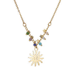 Occident fashion sun pendant natural beads stainless steel necklace