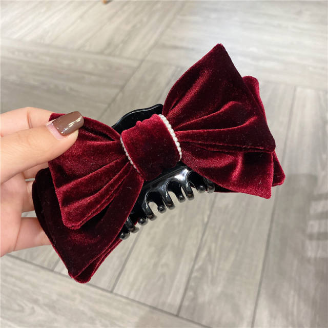 Winter design velvet bow hair claw clips