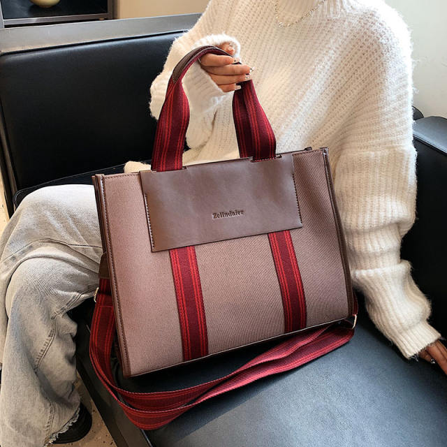 Large capacity stripe pattern tote bag handbag