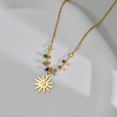 Occident fashion sun pendant natural beads stainless steel necklace