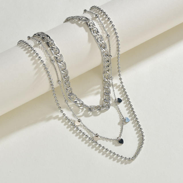 Silver color layer necklace stainless steel necklace