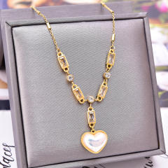Korean fashion pearl heart stainless steel necklace