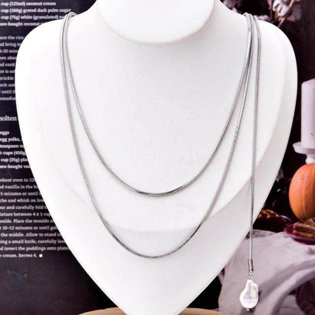 Concise silver color snake chain stainless steel necklace